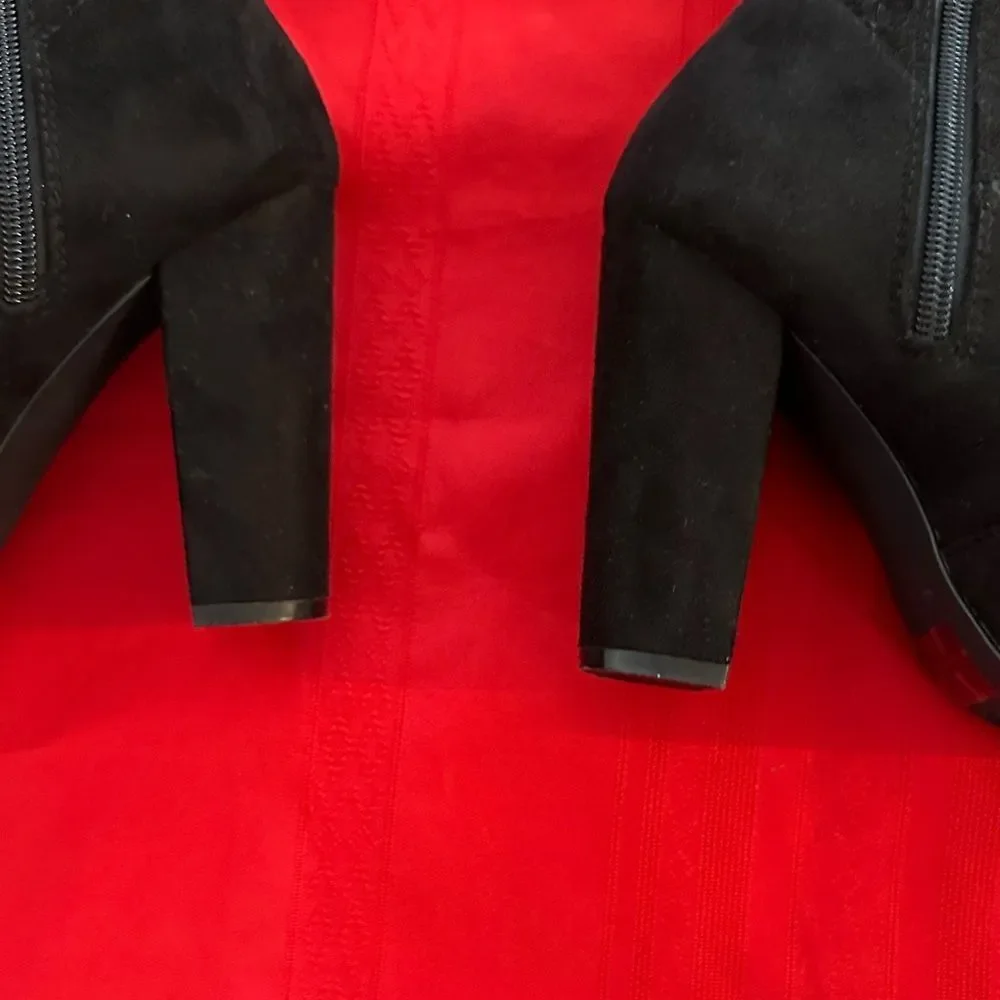 Olivia Ferguson Chic Black Suede Over the Knee Tie/Zip Boots Size 7.5